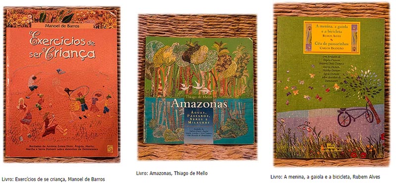 Livros com ilustrações dos bordados Dumont
